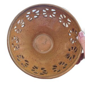 Vintage Clay Pottery Reticulated Bowl Earth-Tone Colors Handmade Artisan Pottery